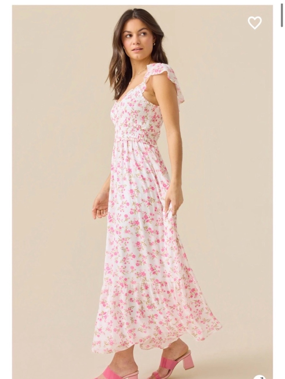 Altar'd State White and Pink Floral Maxi Dress with Ruffle Cap Sleeves - Picture 2 of 5